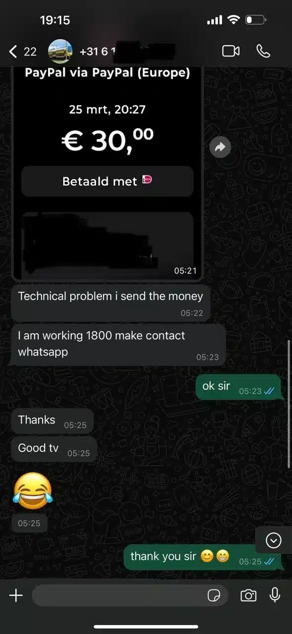 Screenshots van positieve WhatsApp klantbeoordelingen over de iptv nederland service van Flash IPTV.