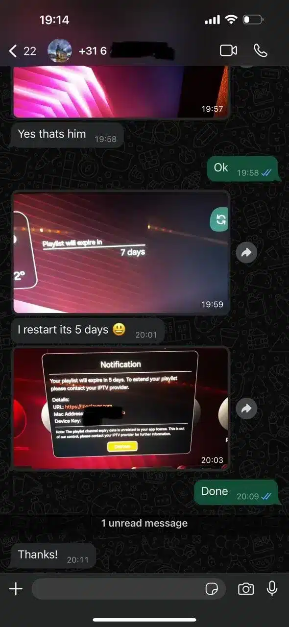 Screenshots van positieve WhatsApp klantbeoordelingen over de iptv nederland service van Flash IPTV.